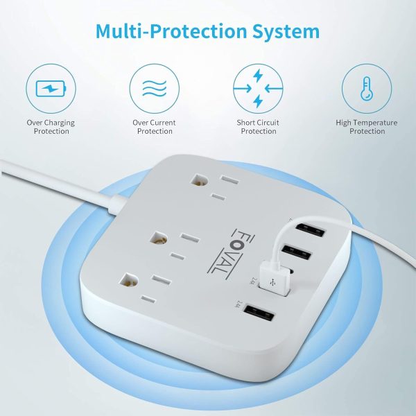 European Travel Plug Adapter, FOVAL EU UK US Power Strip with USB C and 4 USB Ports, 3 AC Outlets, Wall Mountable, 5ft Extension Cord, Compact for Travel, Cruise Ship, Home Office (White) - Image 4
