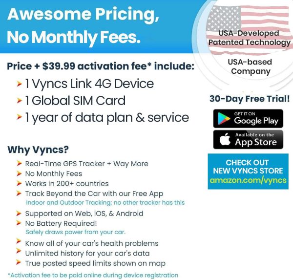 Vyncs - GPS Tracker for Vehicles, [No Monthly Fee], 4G LTE, Vehicle Location, Trip History, Driving Alerts, GeoFence, Fuel Economy, OBD Fault Codes, USA-Developed, Family or Fleets - Image 3